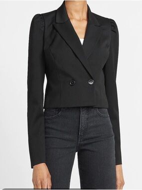 Express Black Cropped Double-Breasted Blazer Size M